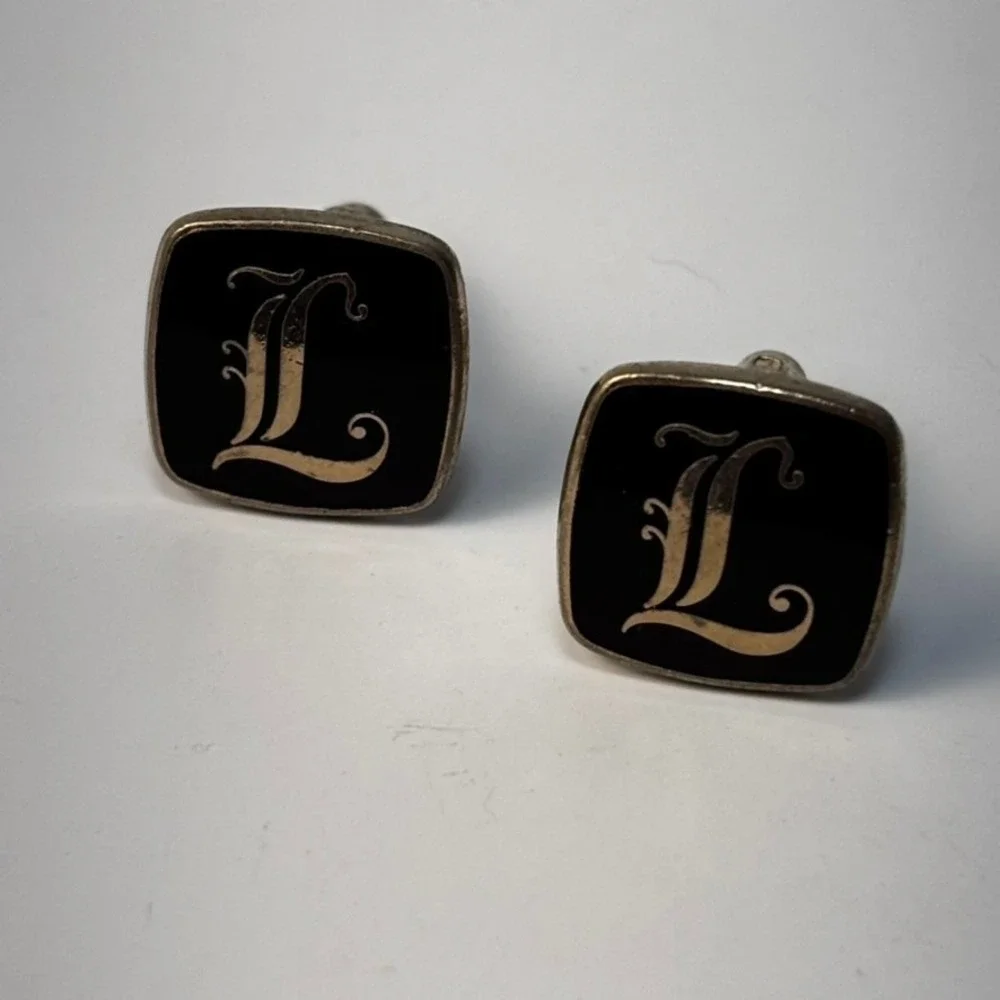 Vintage Cuff Links Gold Tone L Insignia Monogram‎